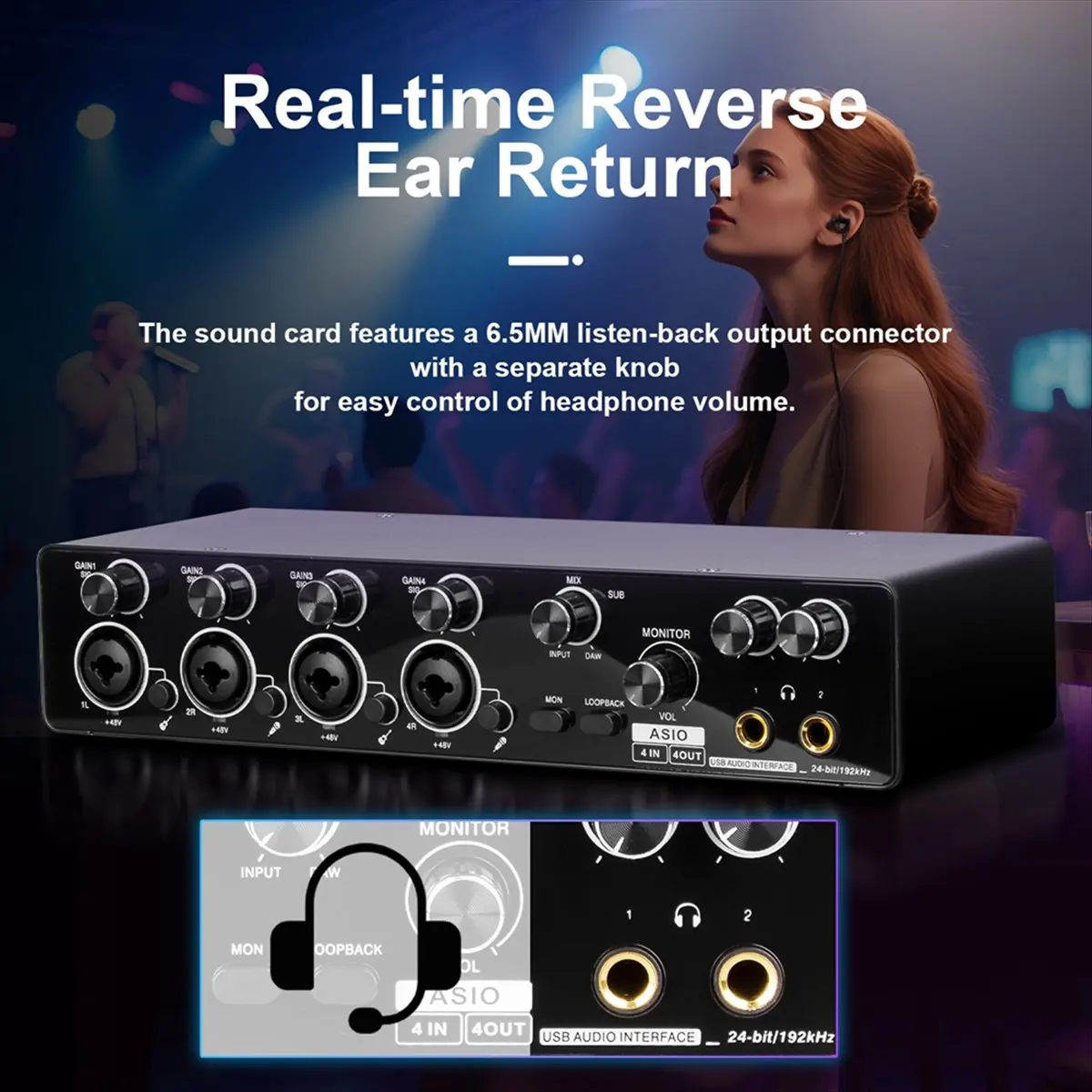 Punctual- Professional 4 Channel USB Audio Interface Sound Card Support ASIO, Mic Preamplifier for Studio and Live Recording