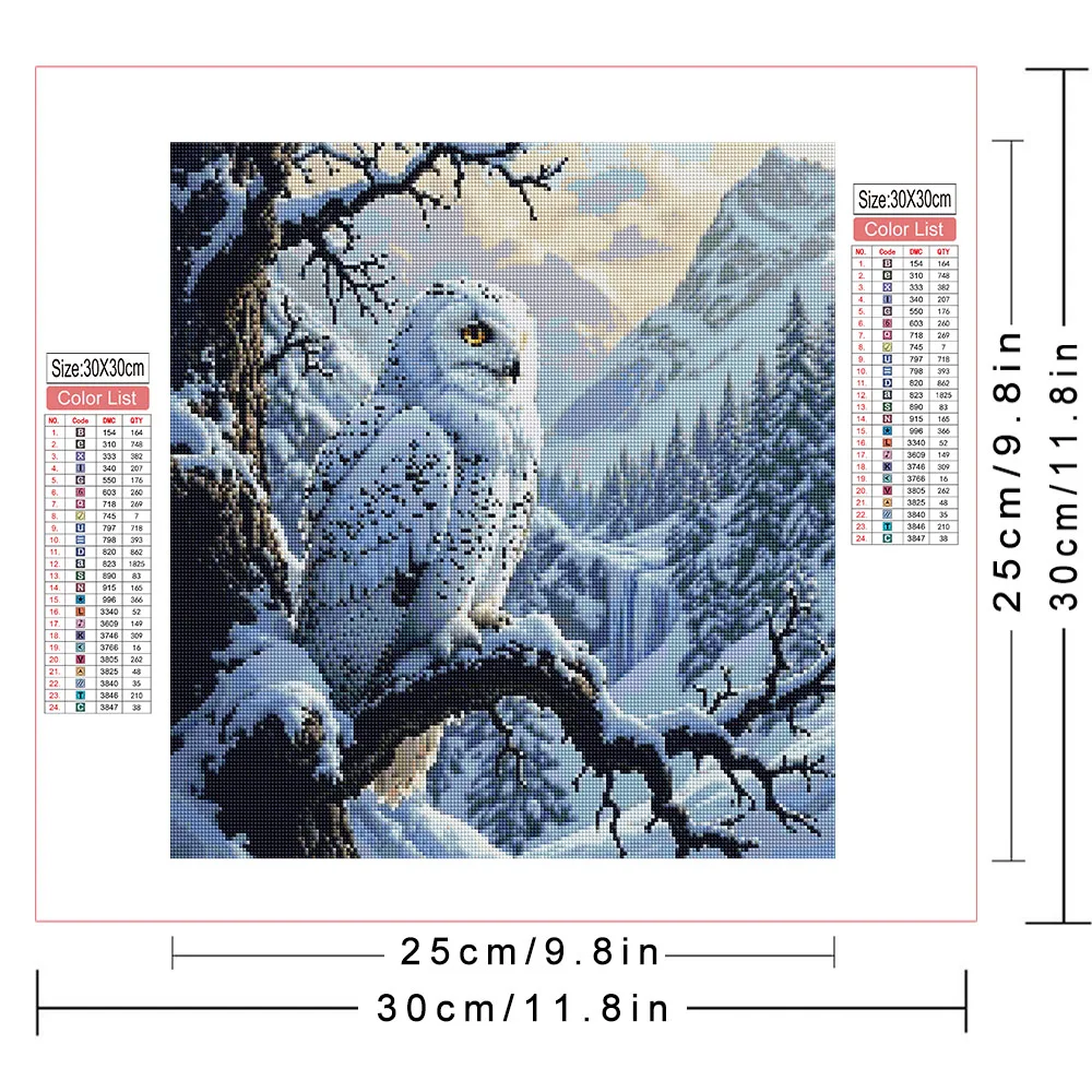 AZQSD Diamond Art Painting Owl Animal Winter Picture Rhinestones Handmade Diamond Mosaic Full Drill Wall Decoration