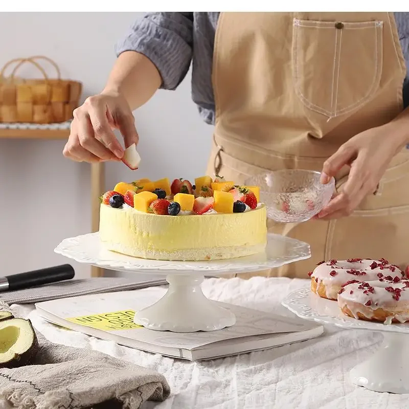 White Ceramic Round Tall Tray 30cm Dessert Fruit Display Solid Color Storage Wedding Birthday Cake Stand/houseware