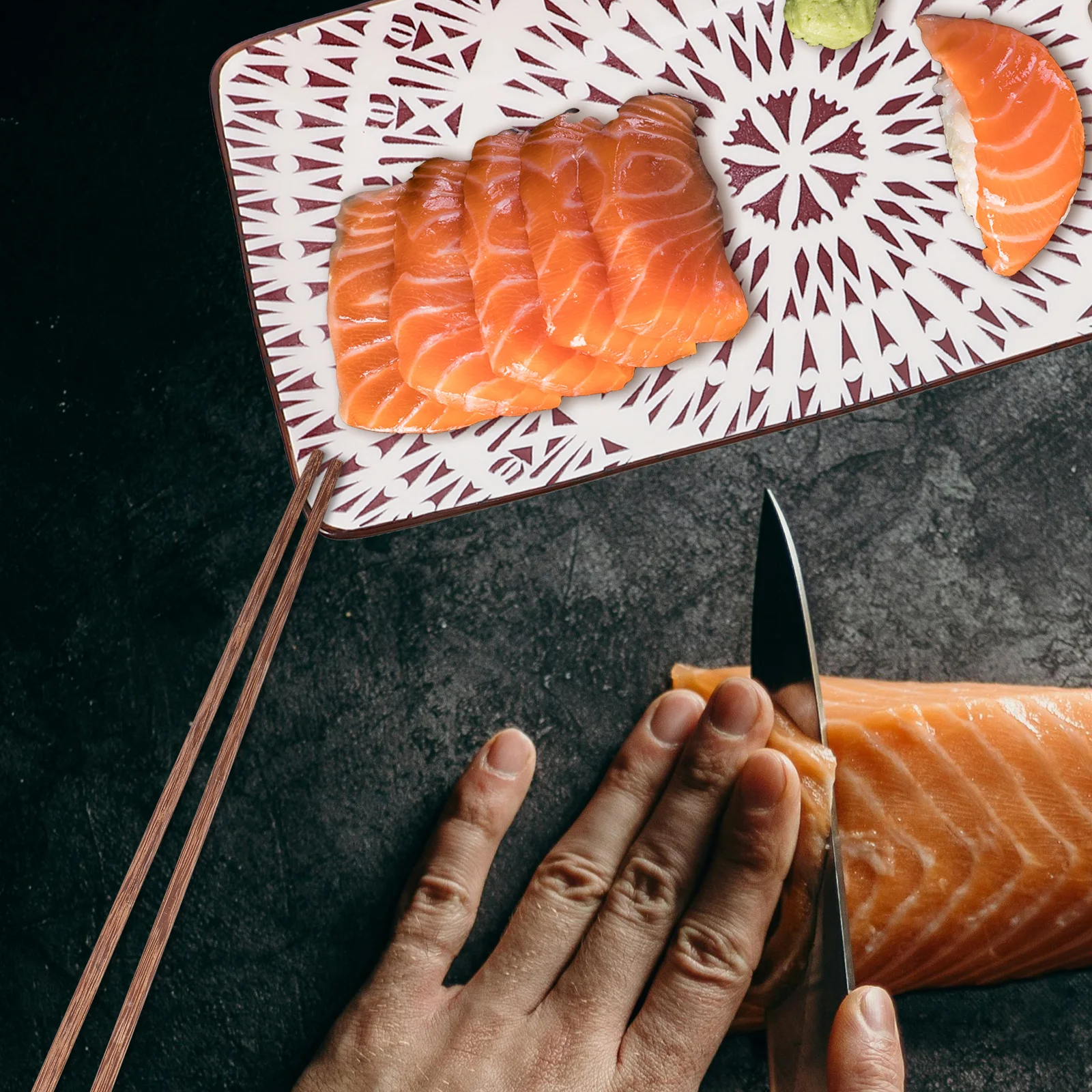 2 Juegos de Platos para Sushi, Sashimi, Aperitivos, Postres, Ensaladas, Palillos, Plato de Servir de Cerámica, Plato de Exhibición de Comida Estilo Japonés