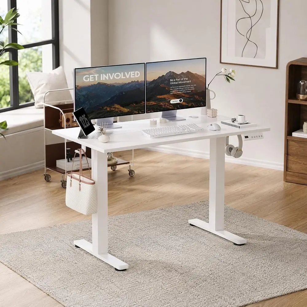 40 x 24 Inch White Electric Standing Desk | Adjustable Height, Sit Stand, 3 Memory Presets, Cable Management, Space-Optimized, H