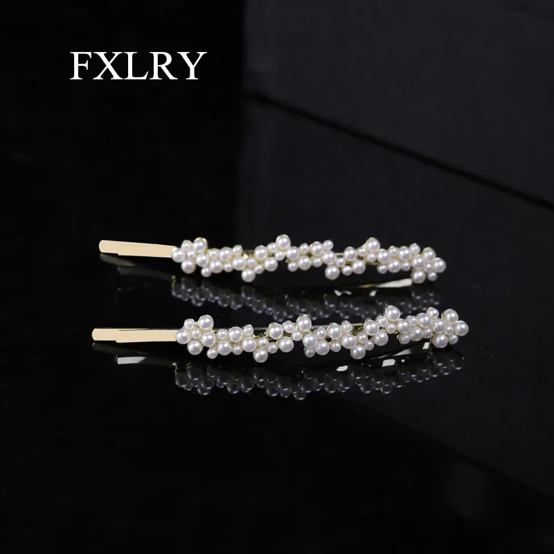 FXLRY NEW Design Pearl A Word With Clip Bangs Hair Clip Female Sweet Vintage Hair Clip Side Clip