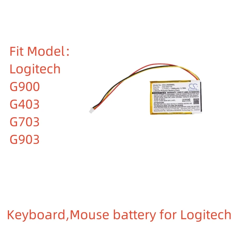 

Li-Polymer Keyboard Mouse battery for Logitech,3.7V,1000mAh,G900 G403 G703 G903