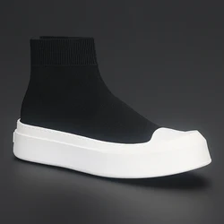 British New Black Mesh Shoes Fashion Thick Sole Wear-resistant High Top Board Shoes Comfortable Trend Set Feet Men's Casual Shoe