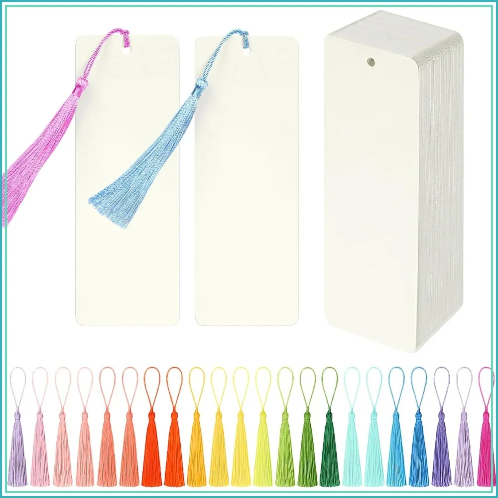 102 Blank Bookmarks with Colorful Tassels – 350gsm Cardstock for DIY Crafts, Gift Tags, Classroom Projects & Reading Rewards (Ivory White)