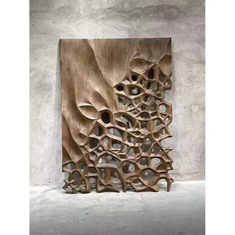 Escultura de Parede de Madeira em Formato Geométrico Abstrato Art Déco para Decoração de Casa e Escritório