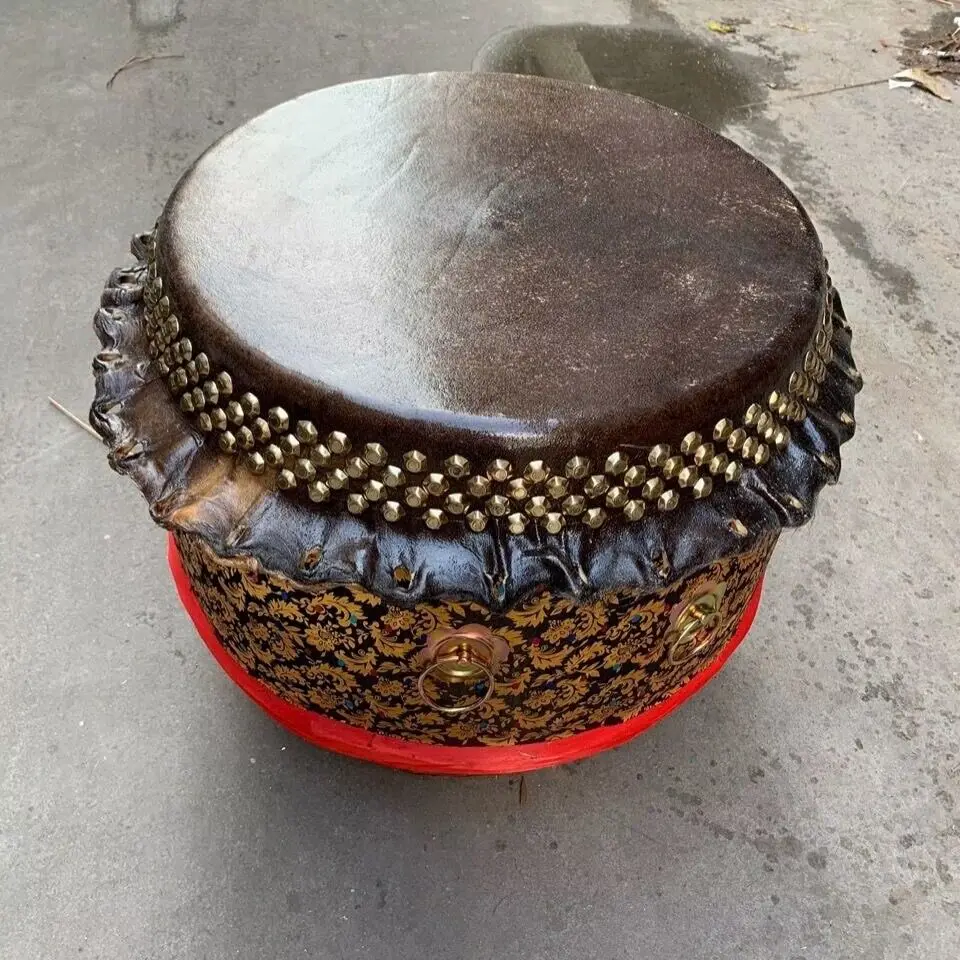 16/18 Inch 4-row Nails Handmade Leather Drum China Traditional Lion Dragon Dance Event Performance Percussion Drum