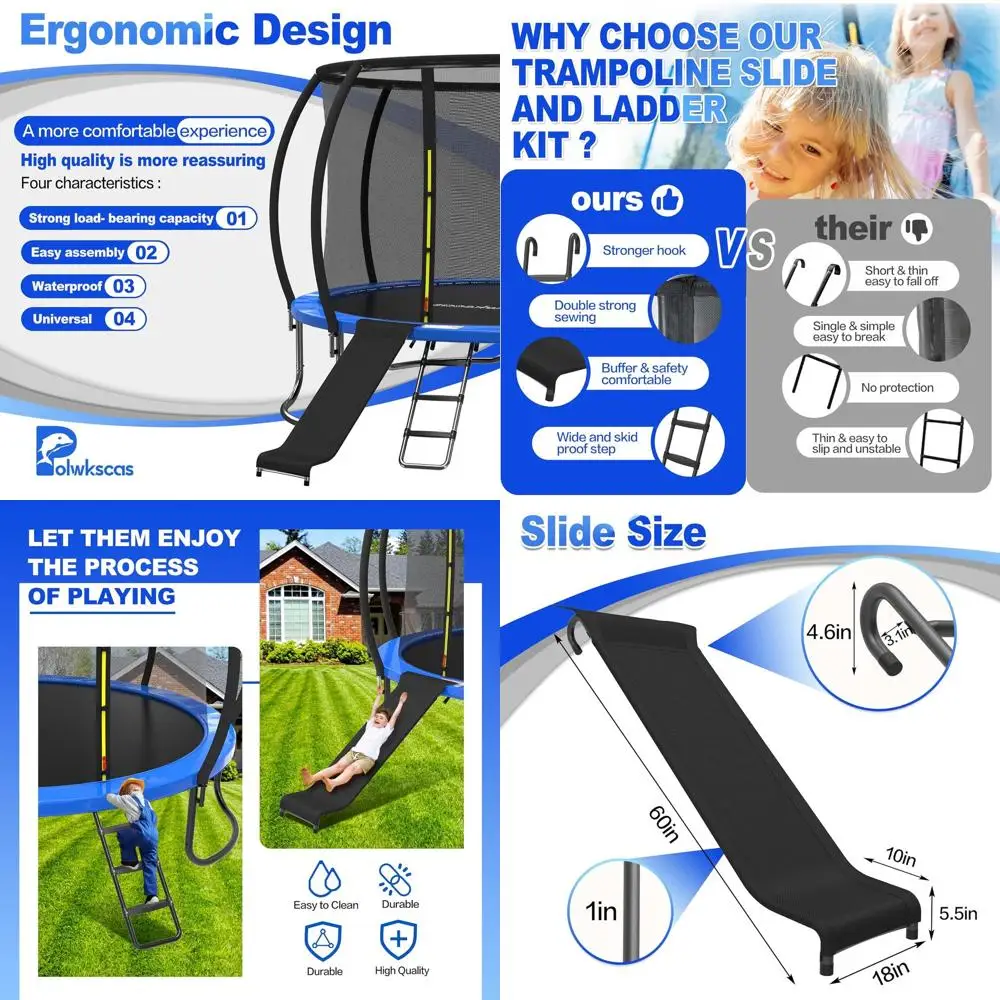 Universal Trampoline Ladder Slide kit, 3 Steps Wide Step for Trampoline, Trampoline Accessories Slide with Buffer Section for Ch