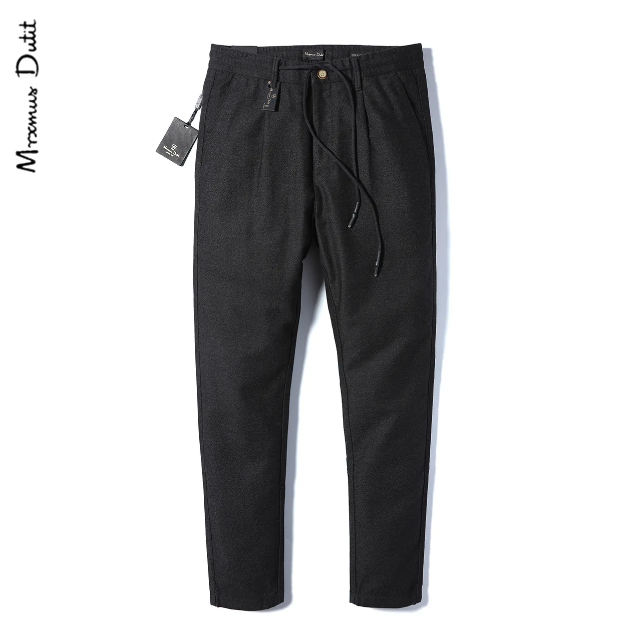 Dave&Di Men's spring and autumn style wool slim fit men's pants with drawstring straight tube elastic waist rest  Casual pants f