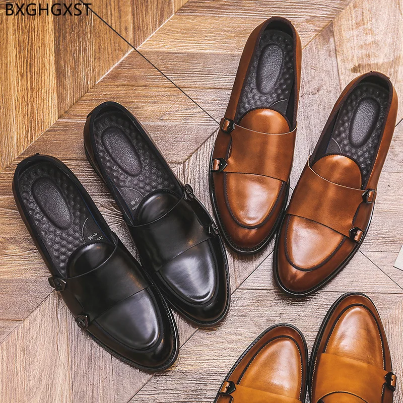 Brown Loafers Shoes Men Black Men Dress Shoes Leather Mens Double Monk Strap Wedding Shoes for Men 2024 Chaussure Homme Zapatos