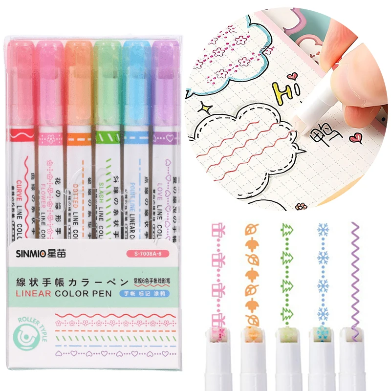 6 Teile/satz Blume Form Farbe Kurve Stift Multifunktions Dekorative Marker Highlighter Malerei Schreibwaren Schule Bürobedarf ZYF