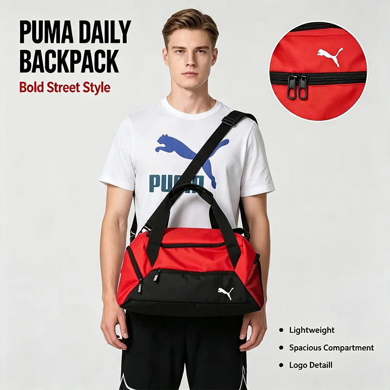 Puma Daily Backpack Red Black School Backpack Adjustable Shoulder Straps Lightweight Durable Spacious Casual Travel Daypack