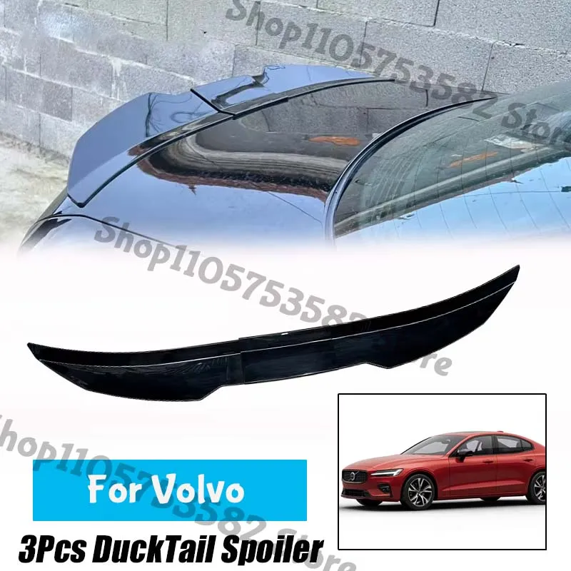 3Pcs Ducktail High Kick Trunk Spoiler For Volvo Universal Rear Boot Wing For Multi Models Car