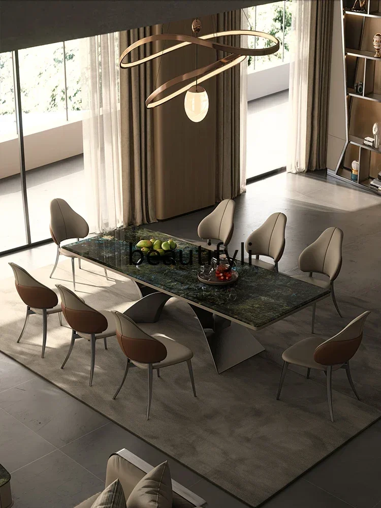 

55Natural luxury stone dining table for home use, minimalist light luxury blue jadeite marble dining table