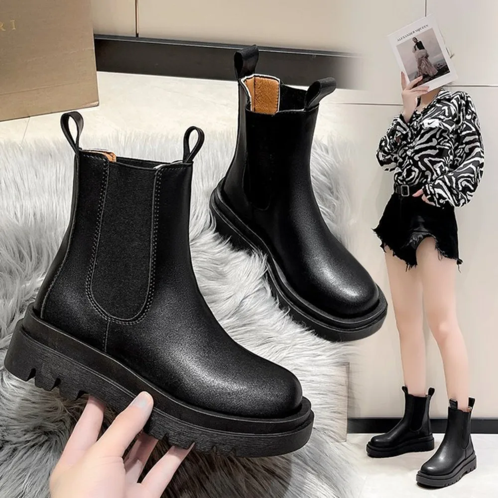 Women Boots Thick Sole Chelsea Boots Women Flat Casual Boots High Quality Fashion Zapatos De Mujer Shoes for Women Hot Luxury