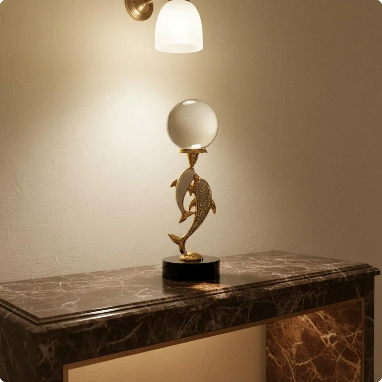 Dolphin Crystal Ball Ornament Elegant Luxury Dolphin Figurine Display Piece for Living Room, Entryway, Bar Cabinet https://ae-pic-a1.aliexpress-media.com/kf/Sd083696611f9421c9dbbee43f79cec19r.jpg