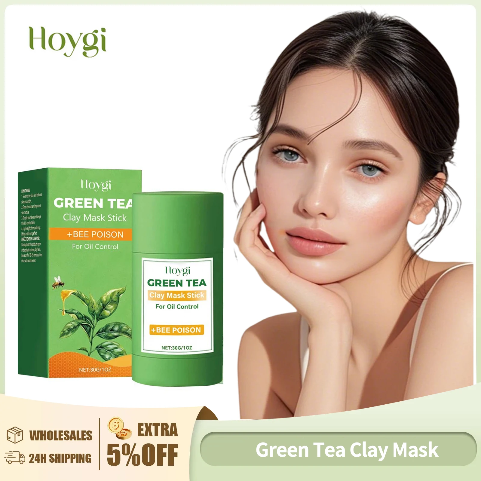 

Green Tea Bee Venom Mud Facial Mask Stick Blackhead and Acne Removal Oil Control Antioxidan Pores Shrink Refreshing Clay Mask