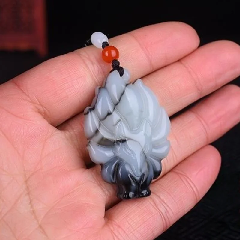 Hetian Little Fox Pendant Couple Blue and White Nine-tailed Fox Pendant