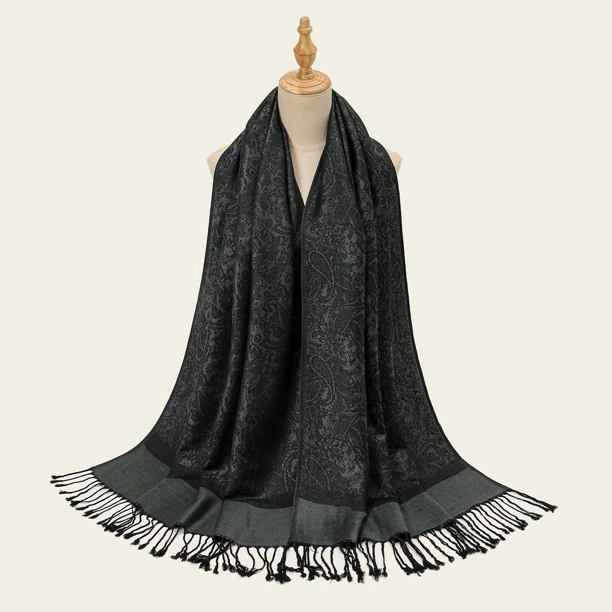 Coperta con nappe Jacquard in stile etnico Paisley spessa Pashmina inverno caldo scialle avvolgere sciarpa in Cashmere donna fazzoletto da collo