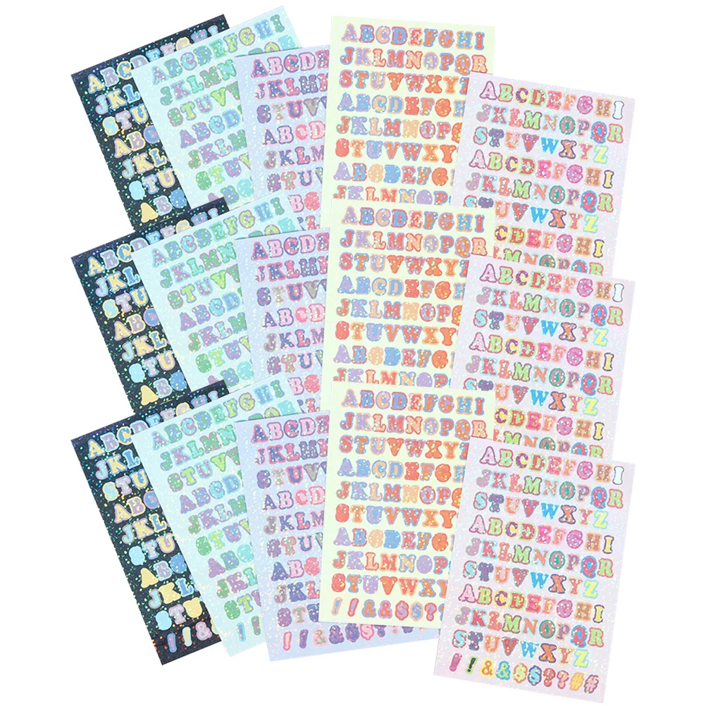 

15 Sheets Waterproof Alphabet Glitter Stickers PVC Self Adhesive Letter Decorative DIY Scrapbook Crafts Home Supplies