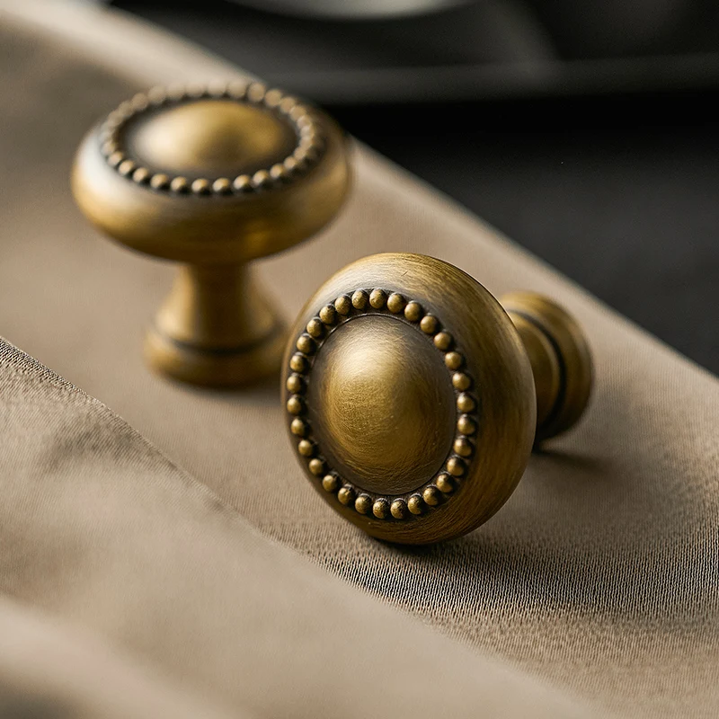 French vintage brass pull handle for closet door and drawer door luxurious gold brass round drawer handle with holes