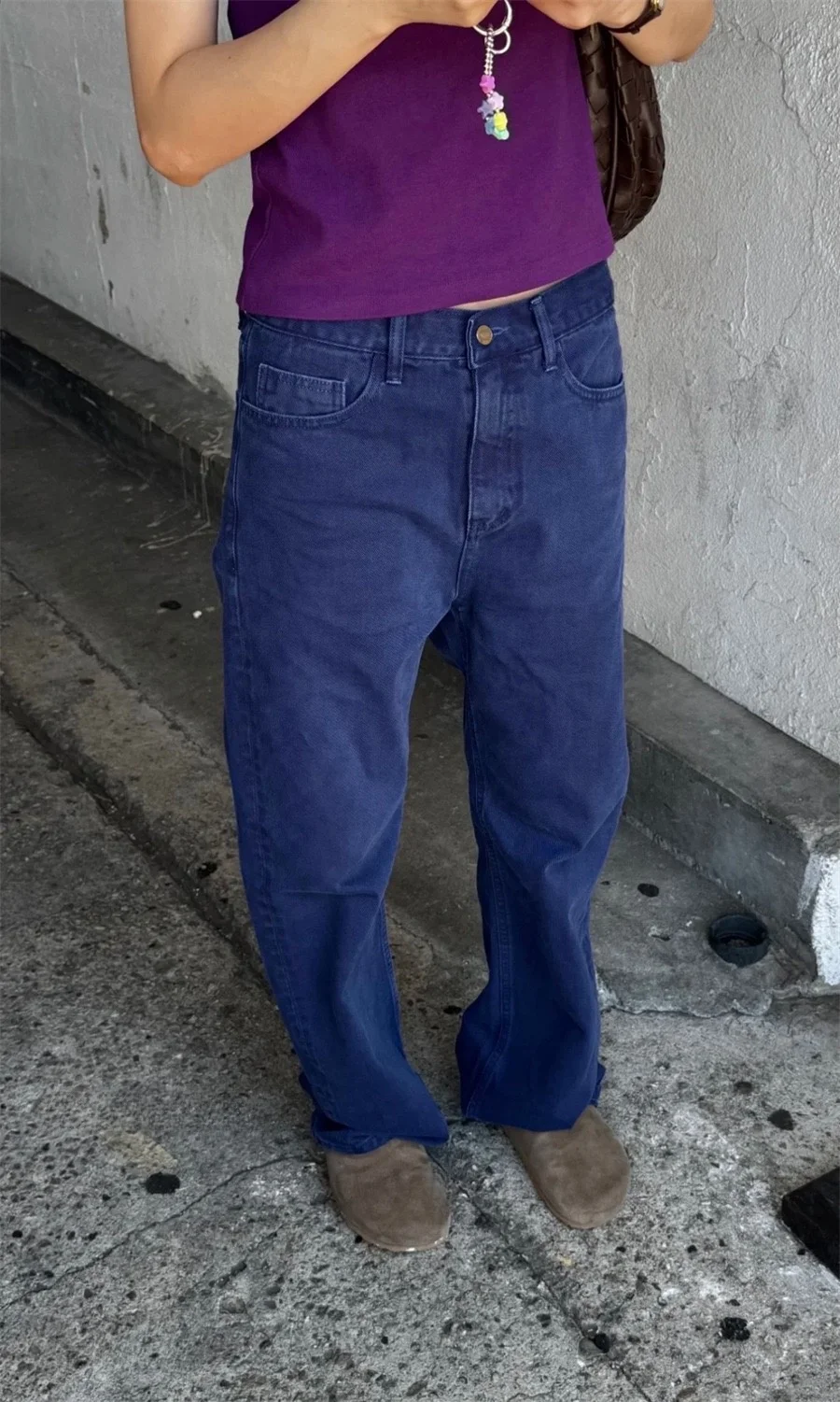 Waed Indigo Jeans casual Vita alta Gamba dritta Cotone Denim Vita alta Ribbonbits Faion da donna Autunno Nuovo arrivo