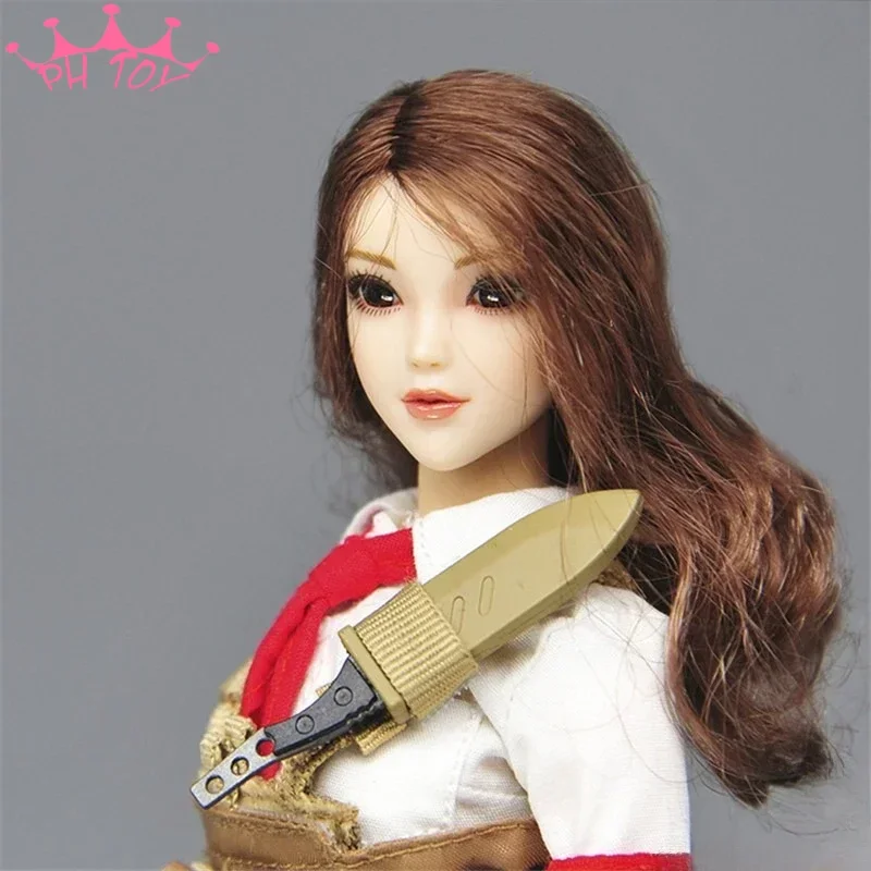 

1/6 Scale Female Soldier OB Head Sculpt Movable Eyes Long Blonde/Black/brown Hair Head Played Model for 12" Figure PH JIAOU Doll