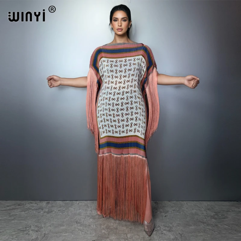 

Элегантное плиссированное платье WINYI с эластичной талией для мусульманок, пляжная накидка, кафтан, абайя, роскошное длинное праздничное платье для отпуска и дня рождения в стиле Дубай