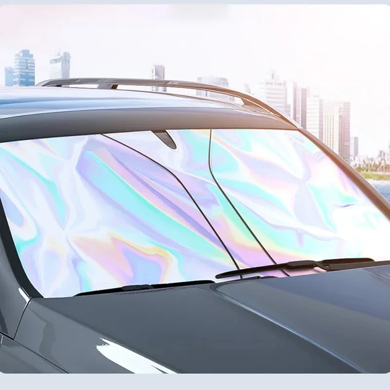 New Car Windshield Sunshade Laser Titanium Silver Front Sunshade Universal Snap-in Summer Heat Insulation Sunscreen Car Sunshade