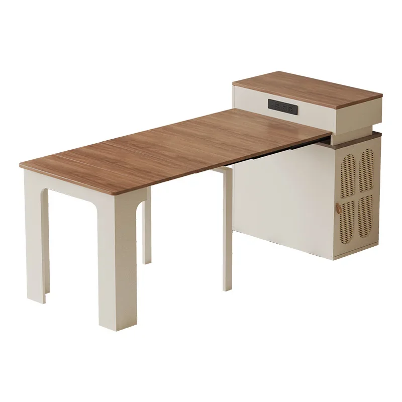 

Solid wood island dining table integrated small apartment household retractable foldable multi-functional retractable cream wind