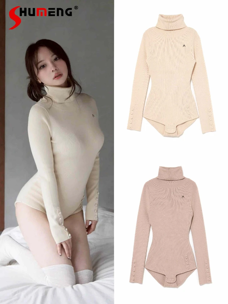

Japanese Style New Sweet Slim Fit Sexy Knitted Pullover Autumn and Winter Women's High Turtleneck Sweater Fashion Bodysuit 2025