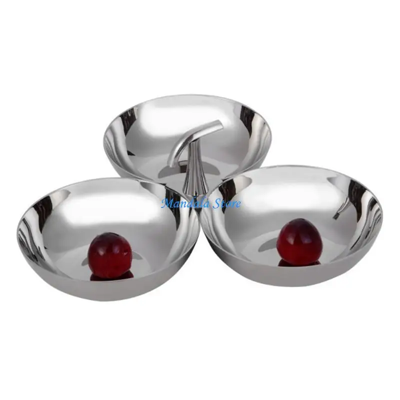

U2JC Practical 3 Compartment Snacks Tray Convenient Fruit Plate Metal Snacks Dish