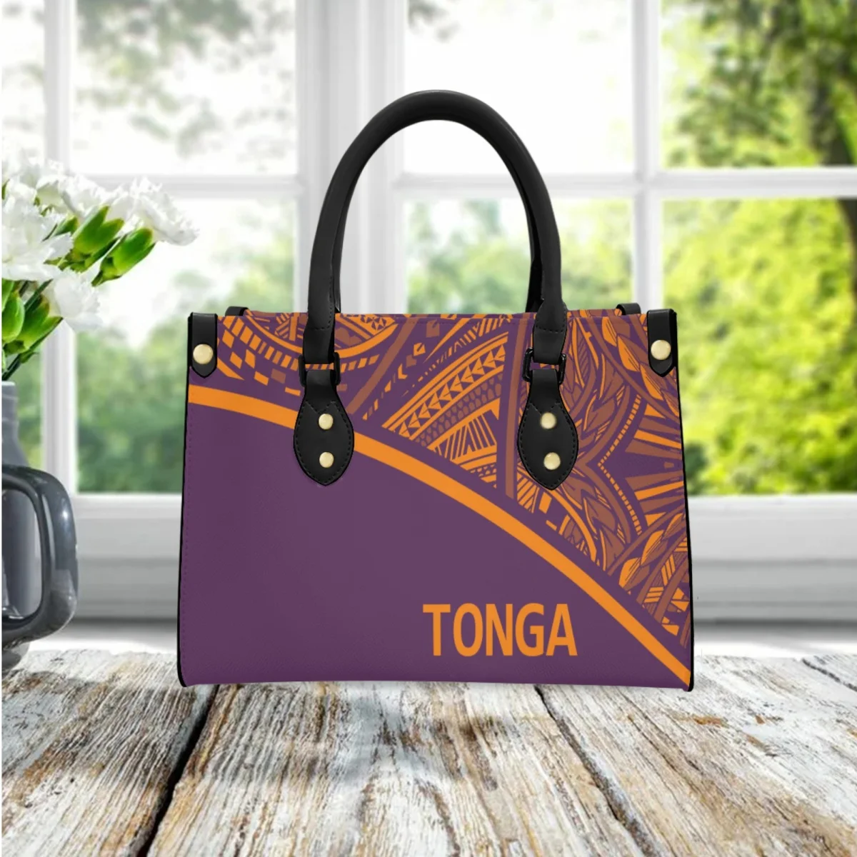 FORUDESIGNS Tattoo Line Pattern Tote Bags Women Tonga Island Style Leather Ladies Hand Bag Tribal Fashion Handbags Unique