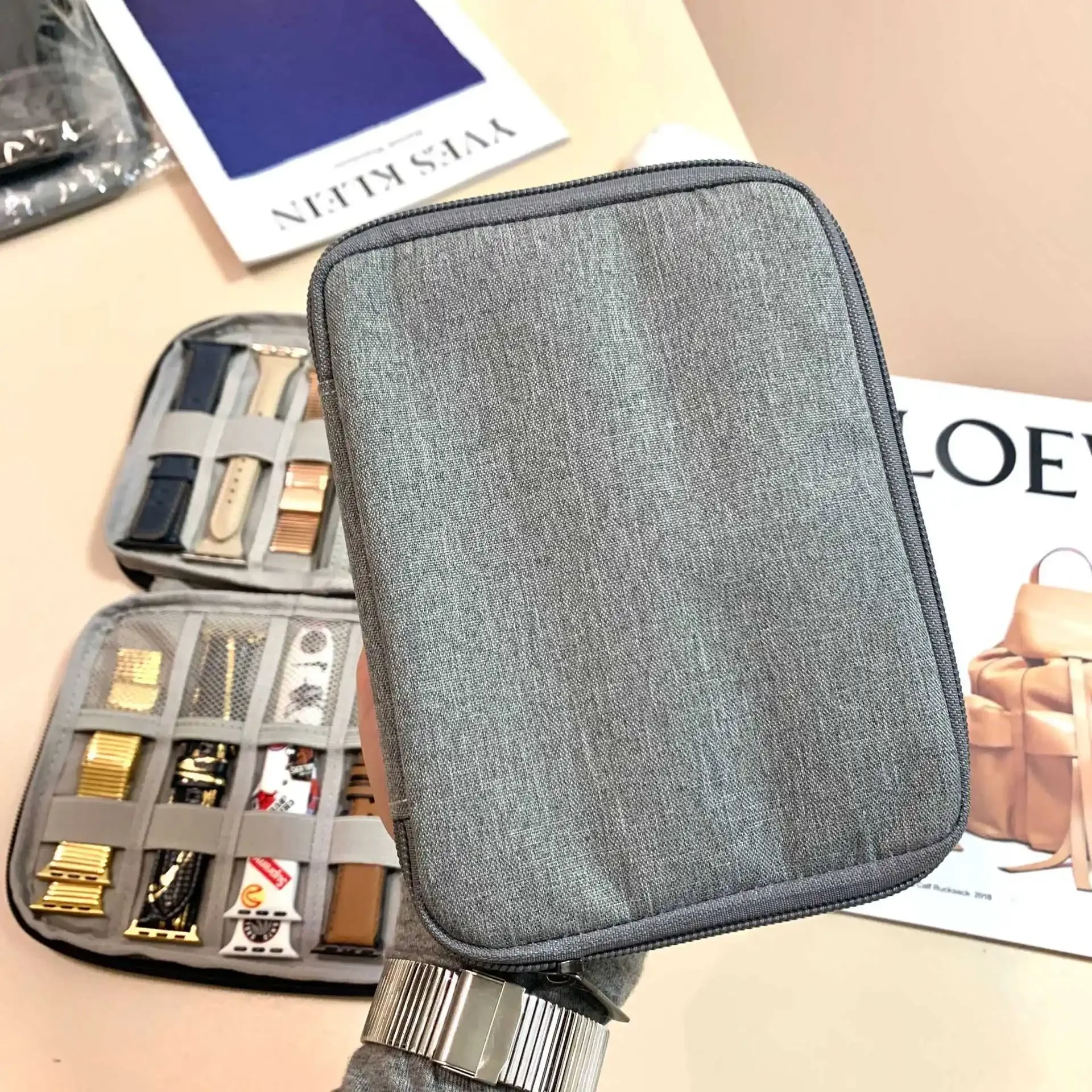 حقيبة أربطة تنظيم محمولة لساعة أبل/سامسونج/Amazfit/هواوي/شاومي الذكية 10 9 حامل تخزين فائق صناديق حزام الساعات