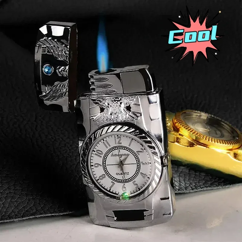 

Luxury LED Gold Watch Windproof Jet Butane Lighter Torch Turbo Gas Inflatable Lighter Cigar Cigarette Accessories Men's Gift