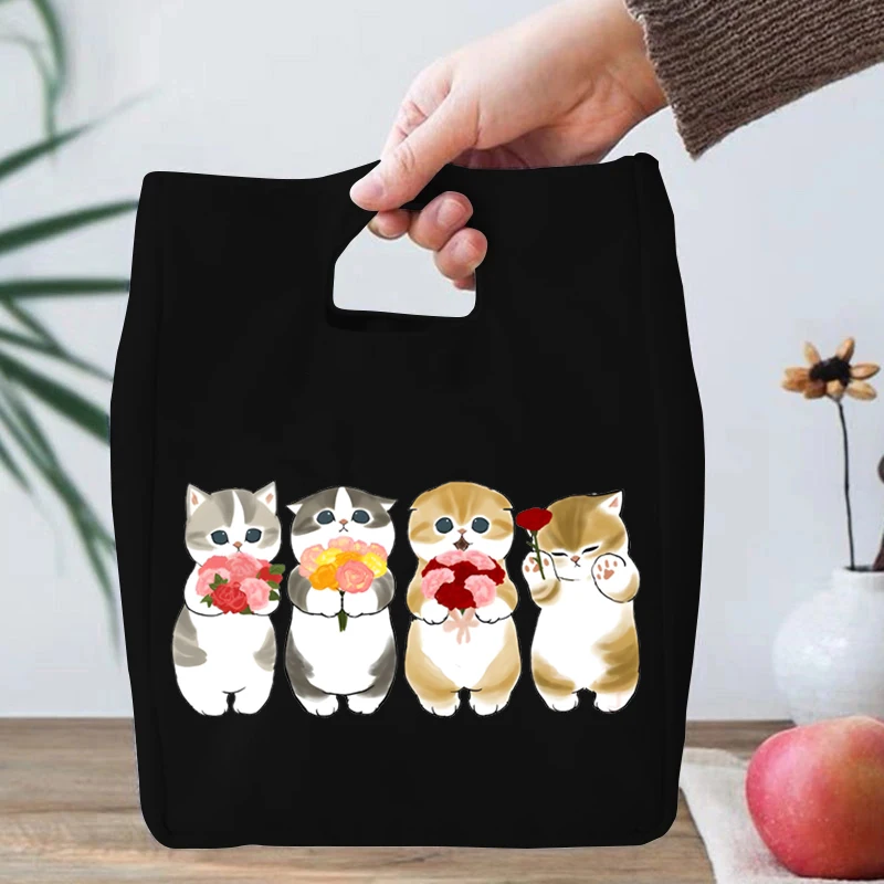 Cartoon Anime Cat Series Insulated Lunch Box Handbags Insulation Cooler Bento Pouch School Student Office Women Men Lunch Bag