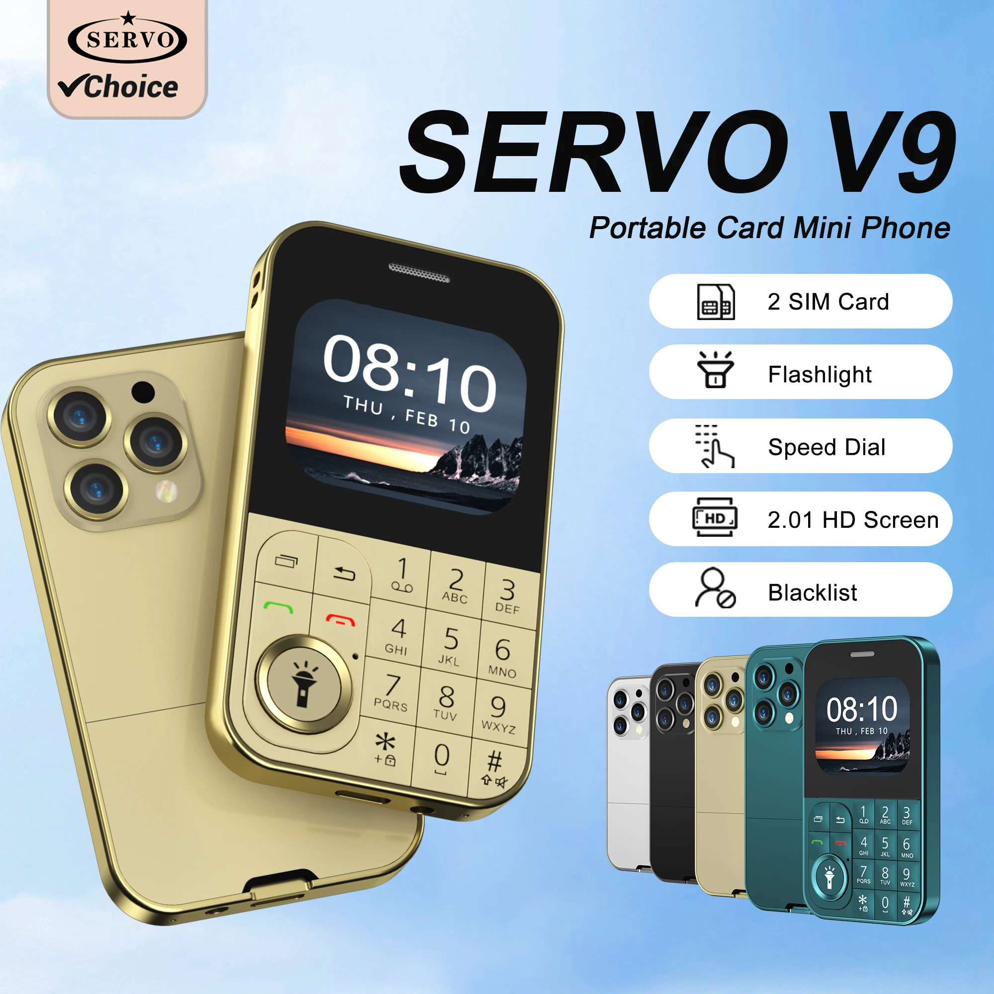 سيرفو V9 هاتف محمول صغير 2.01 بوصة 2 بطاقات SIM ماجيك صوت راديو FM الشعلة سرعة الطلب 2G GSM لوحة مفاتيح صغيرة الهاتف المحمول MP3 MP4