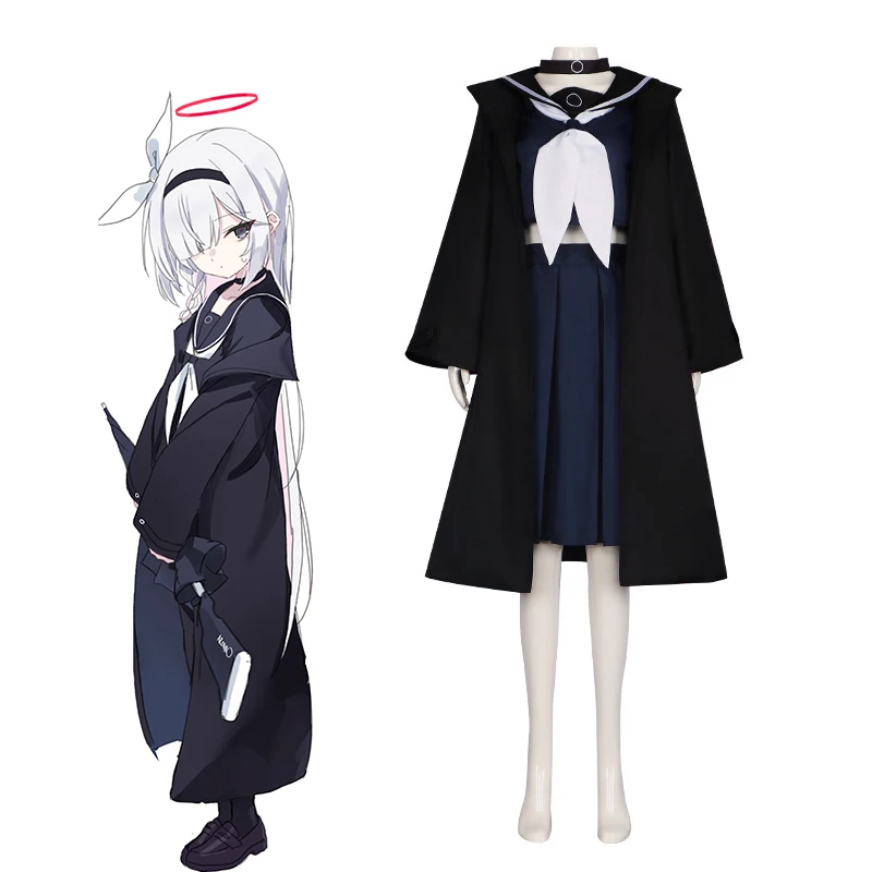 

Game Blue Archive Purana Cosplay Costume Black Arona JK Long Trench Coat Women Sailor Skirt Uniform Set Anime Halloween Costumes