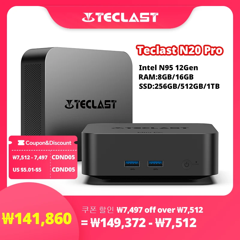 Teclast N20 Pro Mini PC Intel N95 12th Gen Processors DDR4 16GB RAM 256GB/512GB/1TB SSD WiFi BT 4K HD Desktop Computer Portable