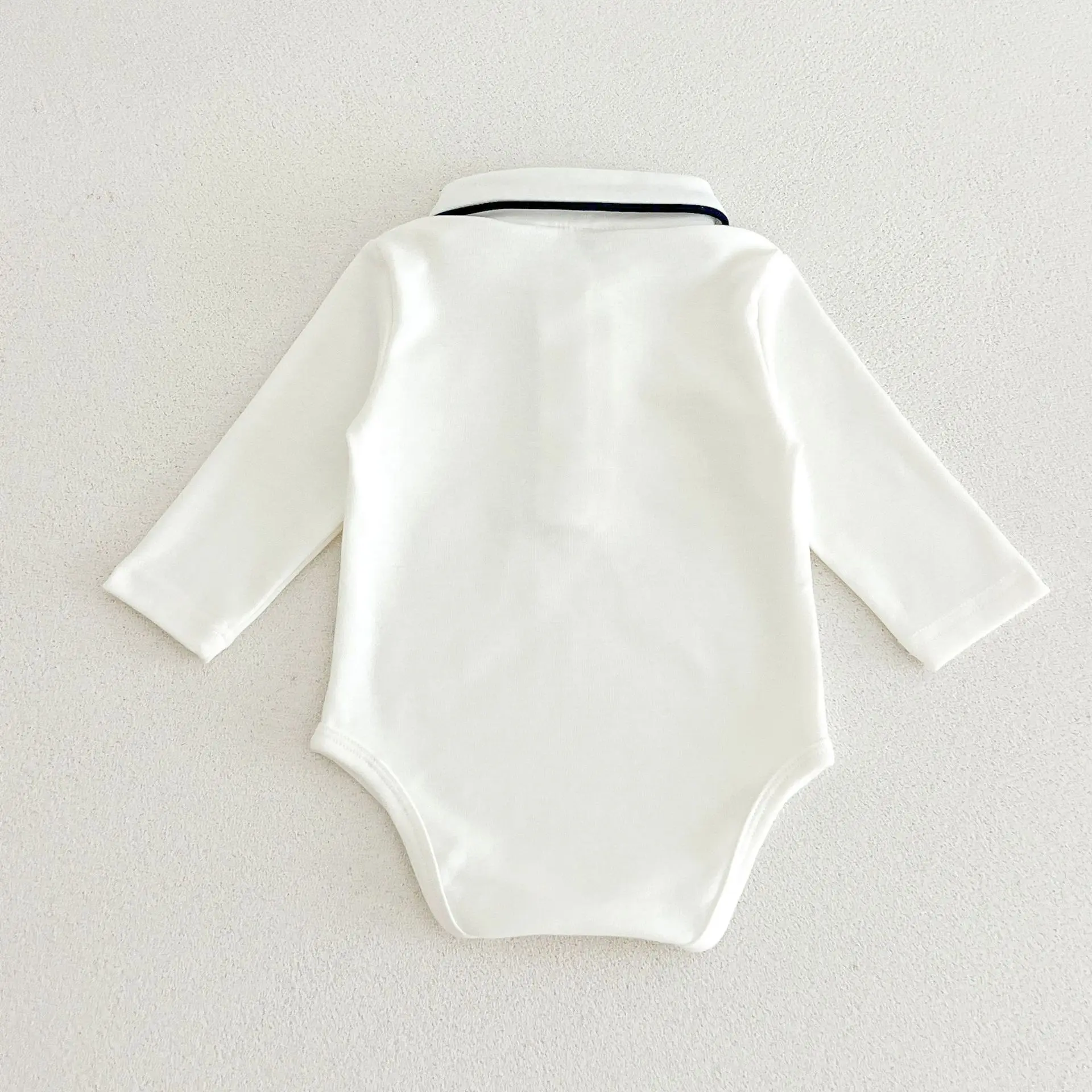Korean Boys Girls Baby Cotton Tape Turn Down Collar Romper Infant Toddler Spring Autumn Long Sleeve Jumpsuit
