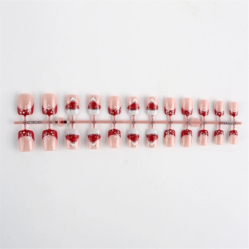 Q1QD 24Pcs Festive Press on Snowflake Nails Set Fashion on Christmas Nails