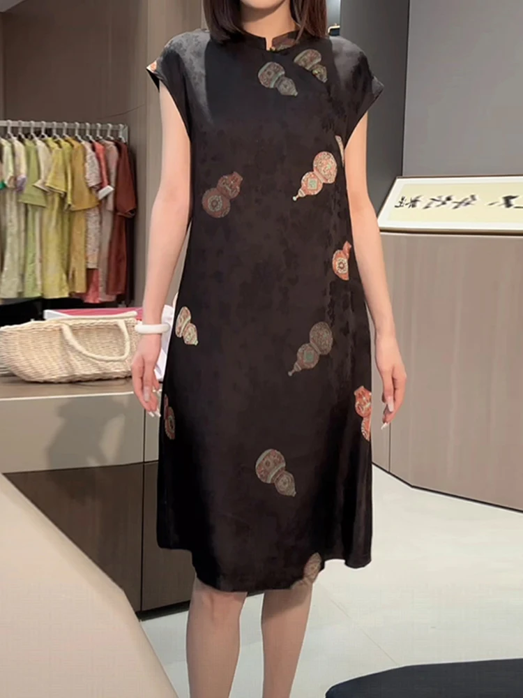 Nouvelle jupe trapèze chinoise à imprimé floral, taille haute, amincissante, style coréen, pour le travail ou la détente, coupe ample, été...