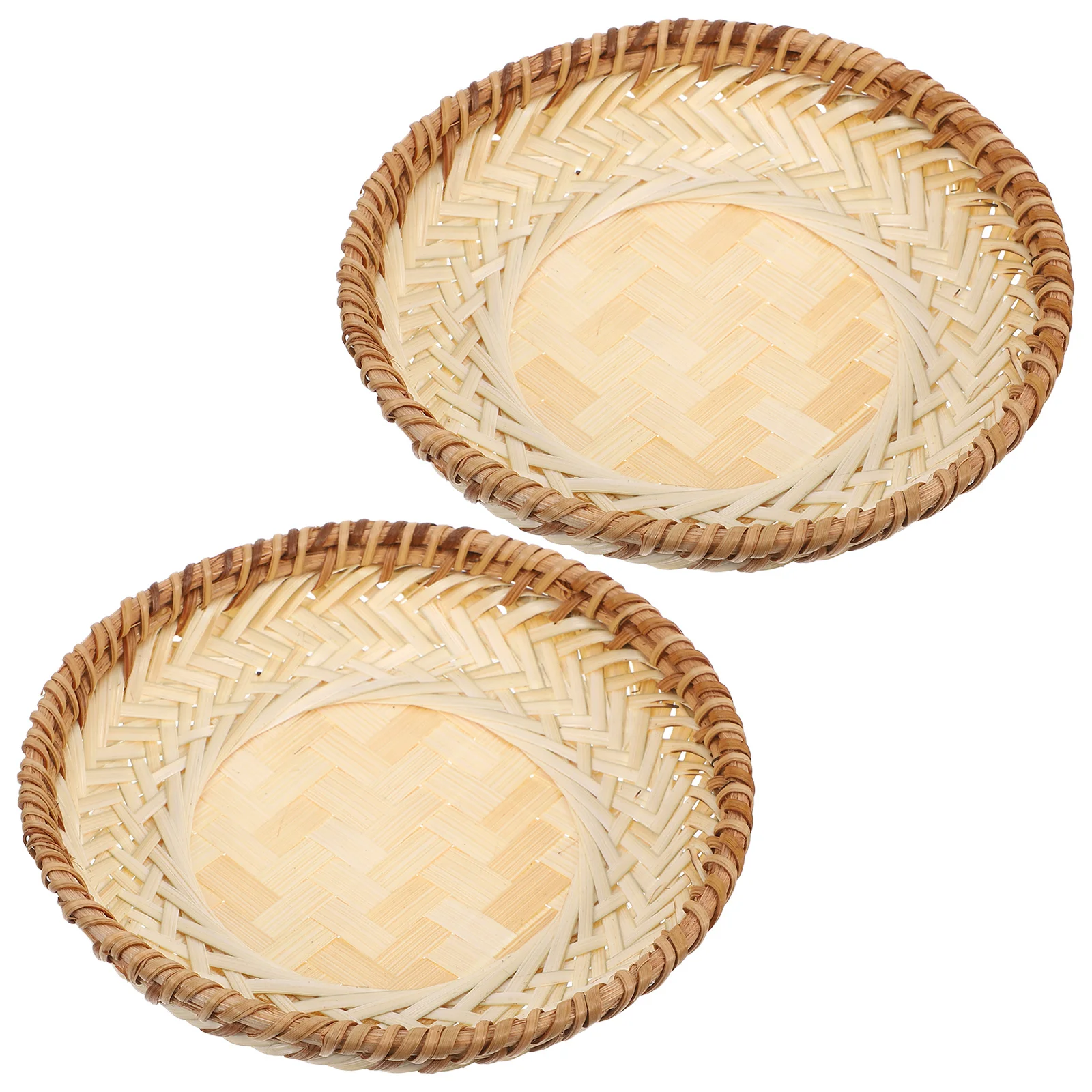 

2pcs Handwoven Rattan Tray Round Woven Snack Basket Fruit Serving Kitchen Storage Organizer Bamboo Platter Coffee Table Serving