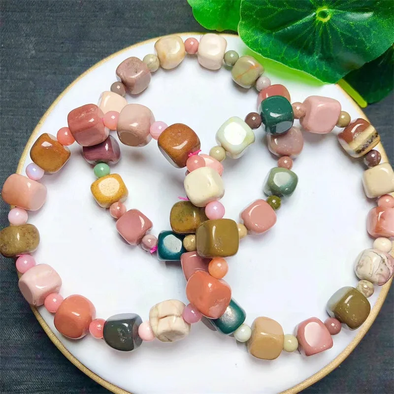 

8MM Natural Alashan Cube Bracelet Crystal Healing Stone Stretch Polychrome Gemstone For Women Birthday Present Lover Gift 1pcs