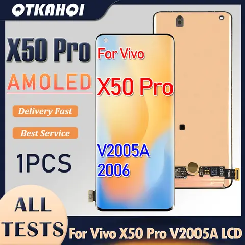 6.56 inch AMOLED LCD For Vivo X50 Pro V2005A 2006 LCD Display Touch Screen Digitizer Assembly For Vivo X50 Pro LCD Replacement