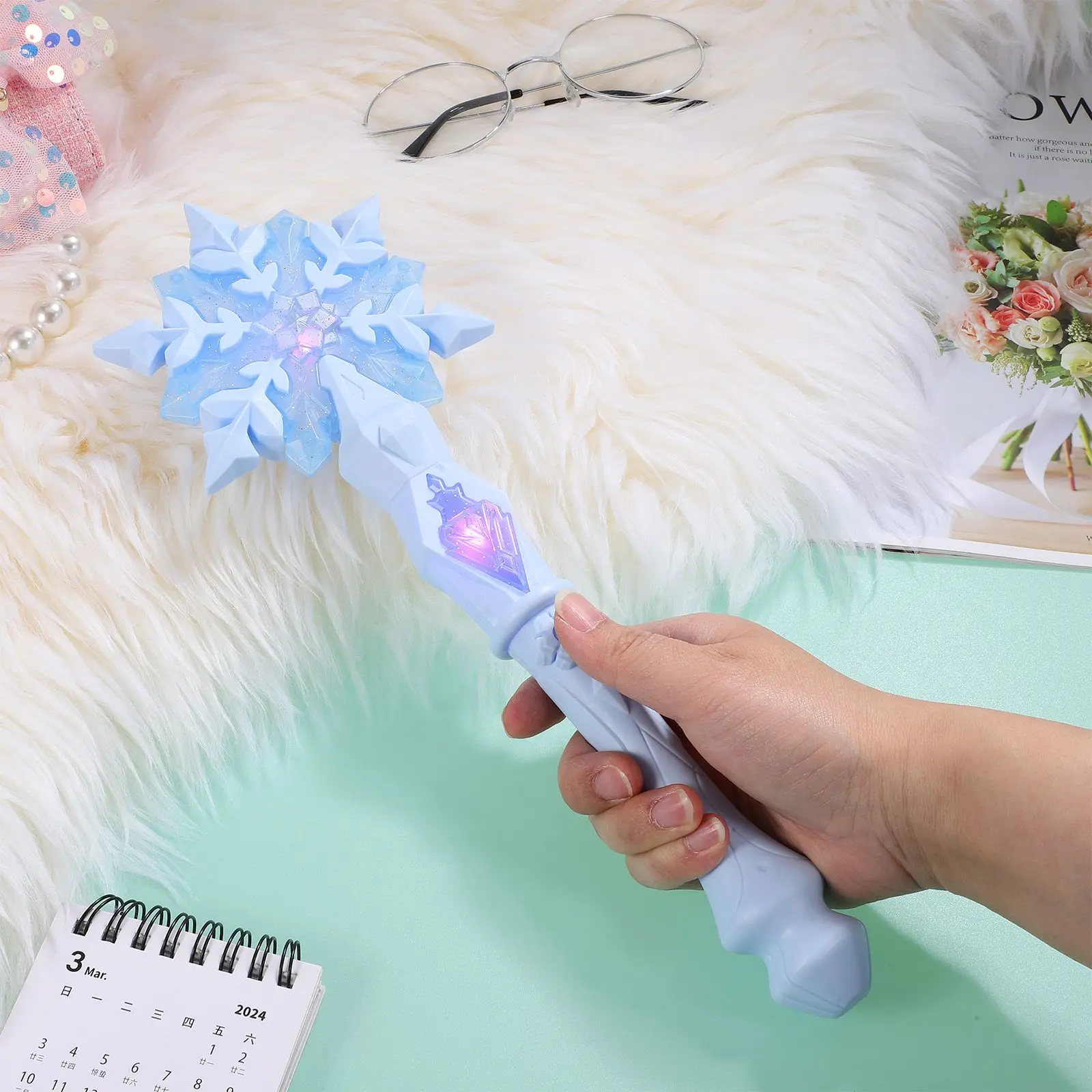 Light Up Glow Sneeuwvlok Kind Meisje Prinses Koningin Cosplay Gloeiende Scepter Riet LightUp Sneeuwvlok Kerstcadeau voor kinderen