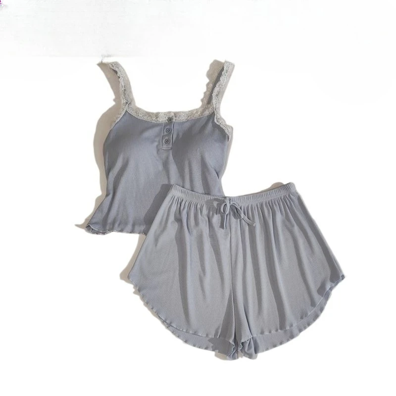 Summer Pajamas Women with Chest Pads, Summer Suspenders Set, Ice Silk Threaded Modal Cool Slim Fit, Pure Loungewear Underwear