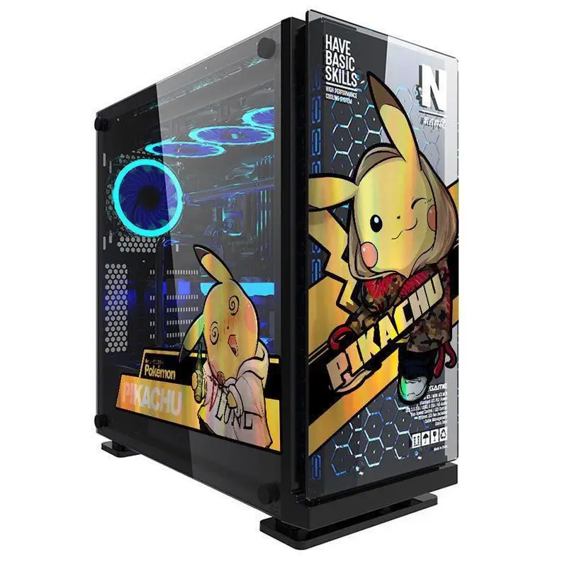 Pikachu PC Case Stickers Mid Tower Computer Decorative Decal Anime Removable Waterproof Sticker Sticker Computer Host Shell Cute