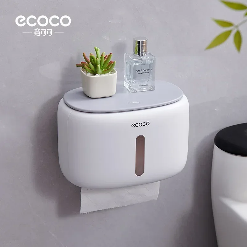 ECOCO Toilet Paper Holder No Drill Tissue Hanger WC Rolhouder Waterproof Multifunctional Automatic Opening Bathroom Accessories