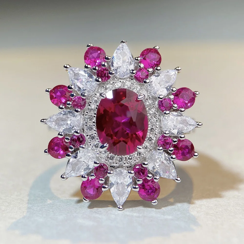 

S925 sterling silver luxury diamond zircon ring ring luxurious exaggerated personality women's jewelry high-end gift
